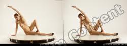 Nude Woman White Laying poses - ALL Slim Laying poses - on back long brown 3D Stereoscopic poses Pinup